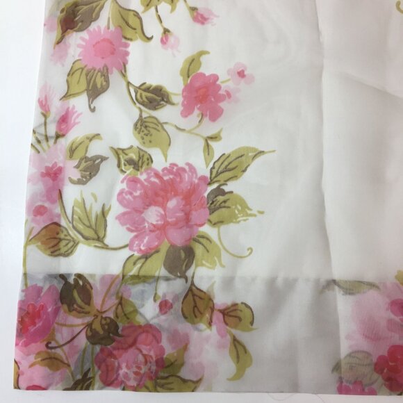 Vintage 50s Drape Curtain Weighted Corners Floor Length Gauzy White Rose 48"x96" - Picture 3 of 7